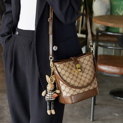 Fiorelle Women's Rabbit Muse Bucket Bag - Heritage Print & Crafted Leather Convertible Carry with Signature Charm & Optimized Capacity