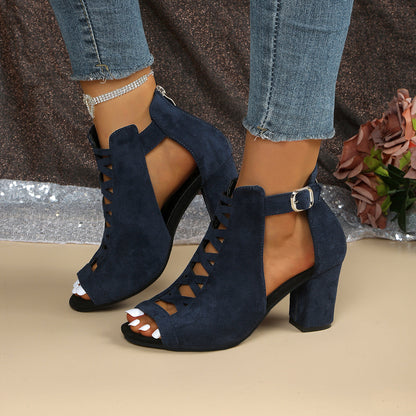 Fiorelle Women's Odette Suede Peep-Toe Cutout Bootie Sandals – Buckle Strap Chunky Heel Sophisticated Boot Sandals (US 3.5–11.5)