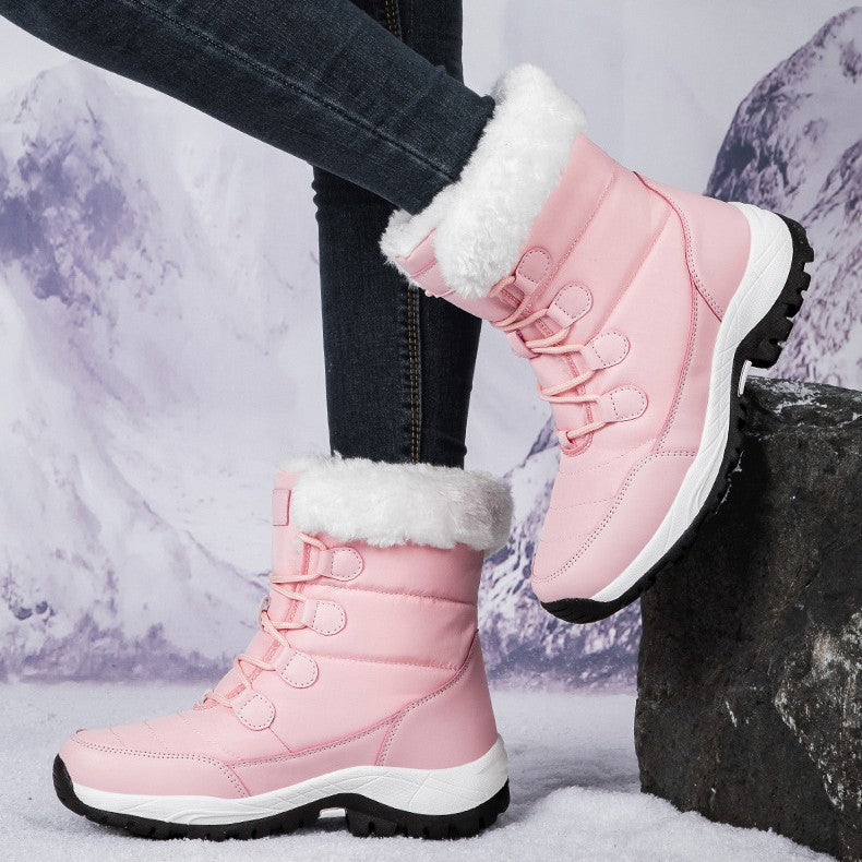 Fiorelle Women's Thermal Winter Hiking Boots - High-Cut Fleece Lined Snow Boots (Pink, White & Black - US 5-10)
