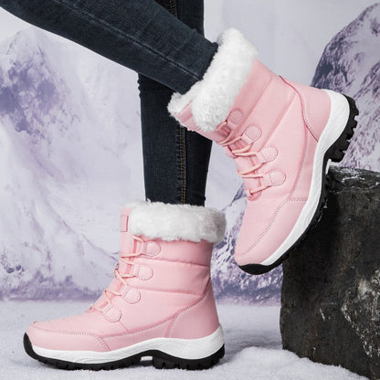 Fiorelle Women's Thermal Winter Hiking Boots - High-Cut Fleece Lined Snow Boots (Pink, White & Black - US 5-10)