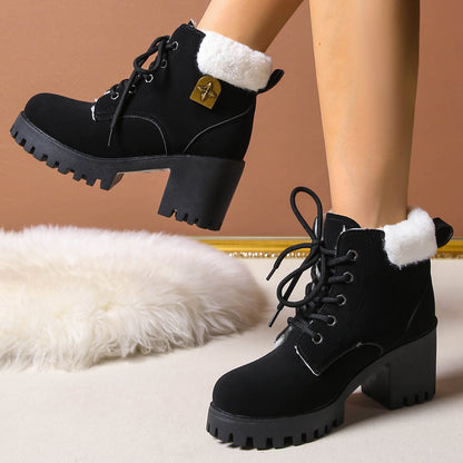 Fiorelle Women's Frosted Plush Combat Boot - Winter Lace-Up Ankle Boots with Block Heel & Commuter-Ready Grip (US 4-10)