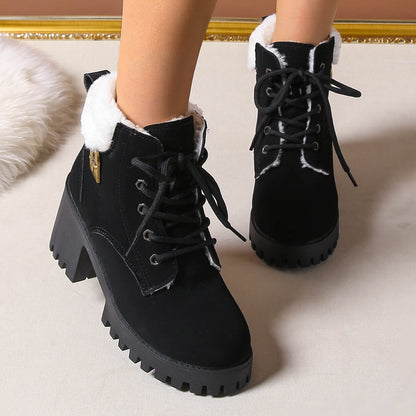 Fiorelle Women's Frosted Plush Combat Boot - Winter Lace-Up Ankle Boots with Block Heel & Commuter-Ready Grip (US 4-10)