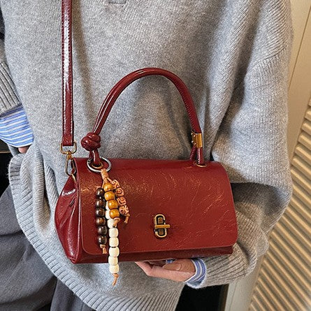 Fiorelle Women’s Lumière Mini Flap Bag – Glossy Waxed PU Leather, Metallic Lock Chain Shoulder & Crossbody Bag