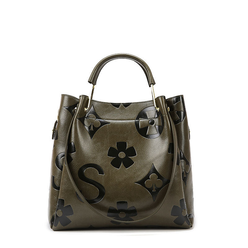 Fiorelle Women's Grain & Grace Bucket Bag - Vintage Embossed Carryall with Detachable Pouch for Women | Textured Leather Mother-Daughter Tote