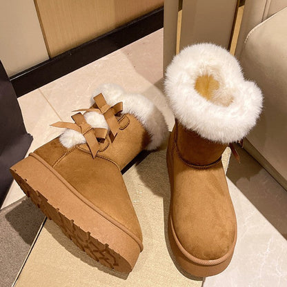 Fiorelle Women's Bow-Knit Cozy Winter Boots - Shearling Lined Chunky Platform Snow Boots (US 5-9.5)