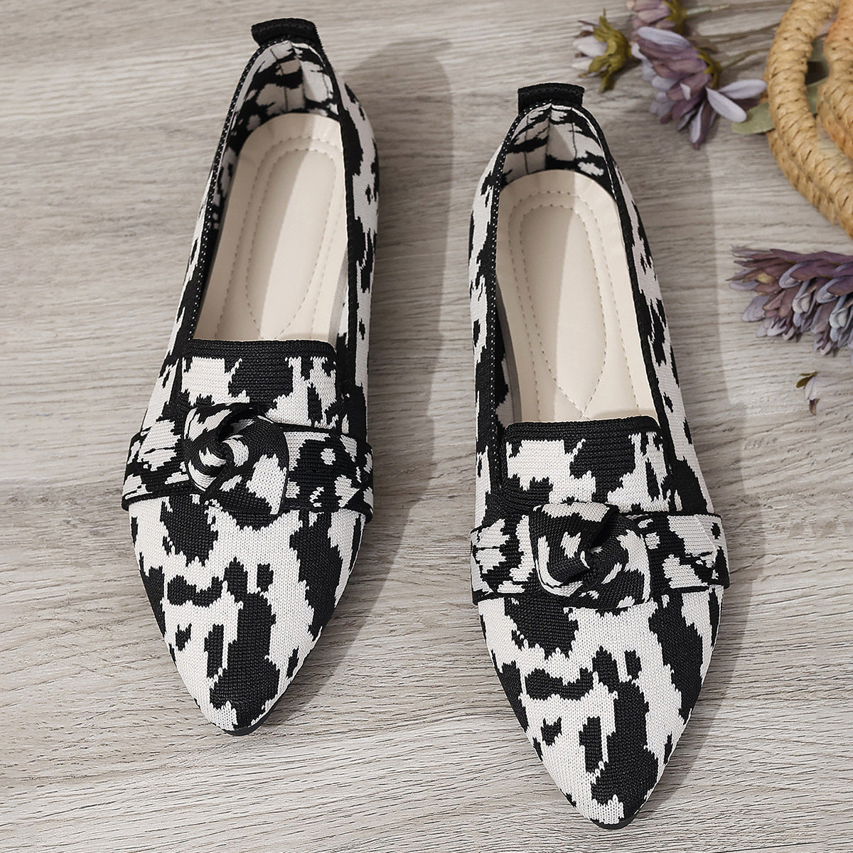 Fiorelle Women's Plus Size Fashion Flyknit Slip-On Pointed-Toe Casual Flats