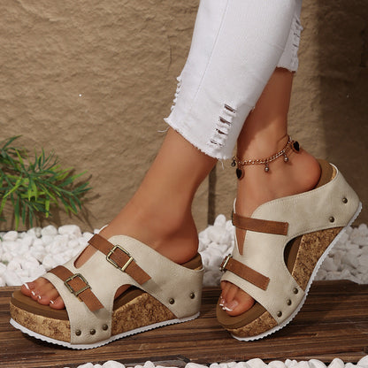 Fiorelle Women's Shore Platform Wedge Sandals – Buckle Strap Open Toe Beach Shoes (US 5–10.5)