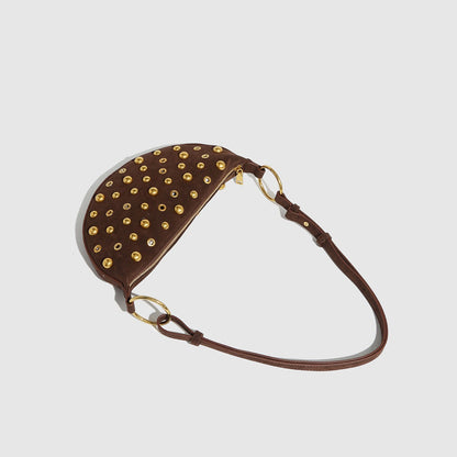 Fiorelle Women's Rebel Rivet Underarm Bag - Punk-Edge Mushroom Stud Shoulder Crossbody with Detachable Strap & Distressed Texture