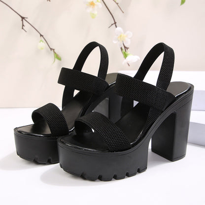 Fiorelle Women's Aveline One-Band Ultra-High Chunky Platform Slide Sandals – Elastic Back Strap Slip-On Heels (US 4–10.5)