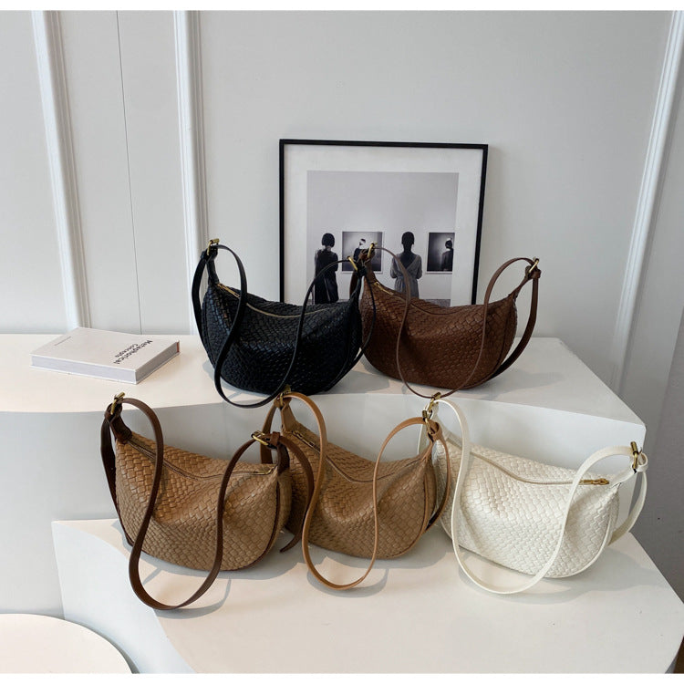 Fiorelle Women's Riviera Bias-Weave Crescent - Convertible Shoulder to Crossbody in French-Inspired Grain
