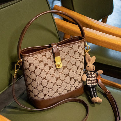 Fiorelle Women's Rabbit Muse Bucket Bag - Heritage Print & Crafted Leather Convertible Carry with Signature Charm & Optimized Capacity