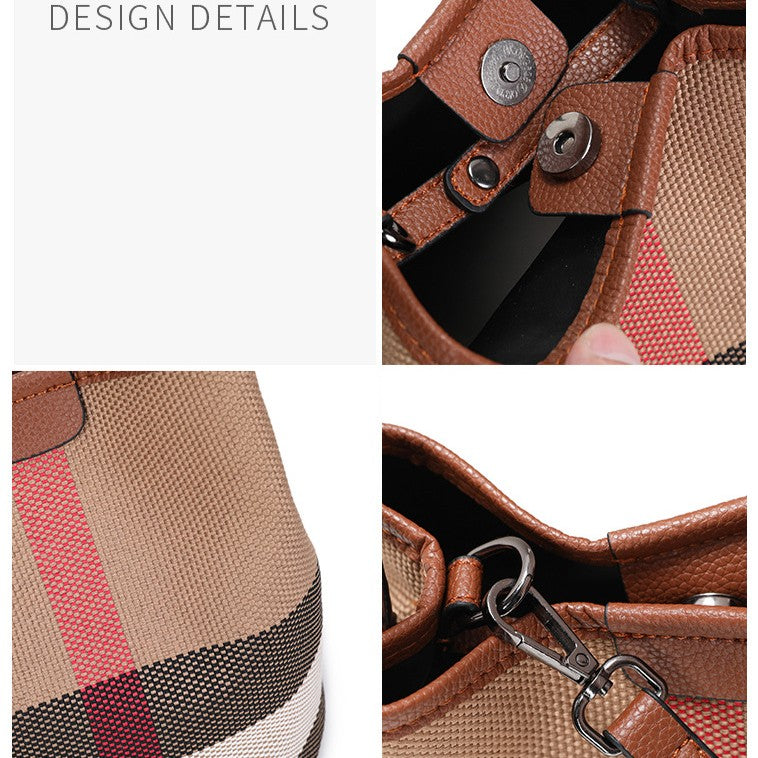 Fiorelle Women’s Regent Plaid Bucket Satchel — Heritage Check Full-Grain Leather Convertible with Detachable Pouch & Effortless Transition Carry