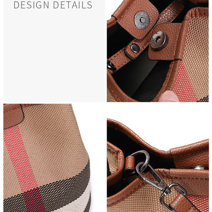 Fiorelle Women’s Regent Plaid Bucket Satchel — Heritage Check Full-Grain Leather Convertible with Detachable Pouch & Effortless Transition Carry