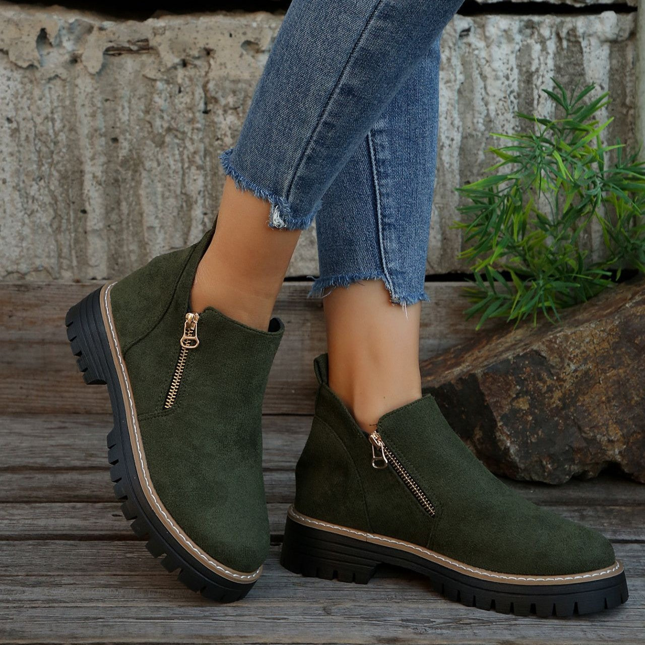 Fiorelle Women's Metro Chelsea Boots - Side-Zip Suede Ankle Boots with Chunky Heel (US 5-10.5)
