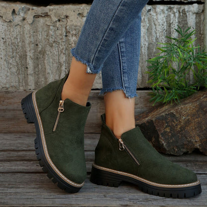 Fiorelle Women's Metro Chelsea Boots - Side-Zip Suede Ankle Boots with Chunky Heel (US 5-10.5)