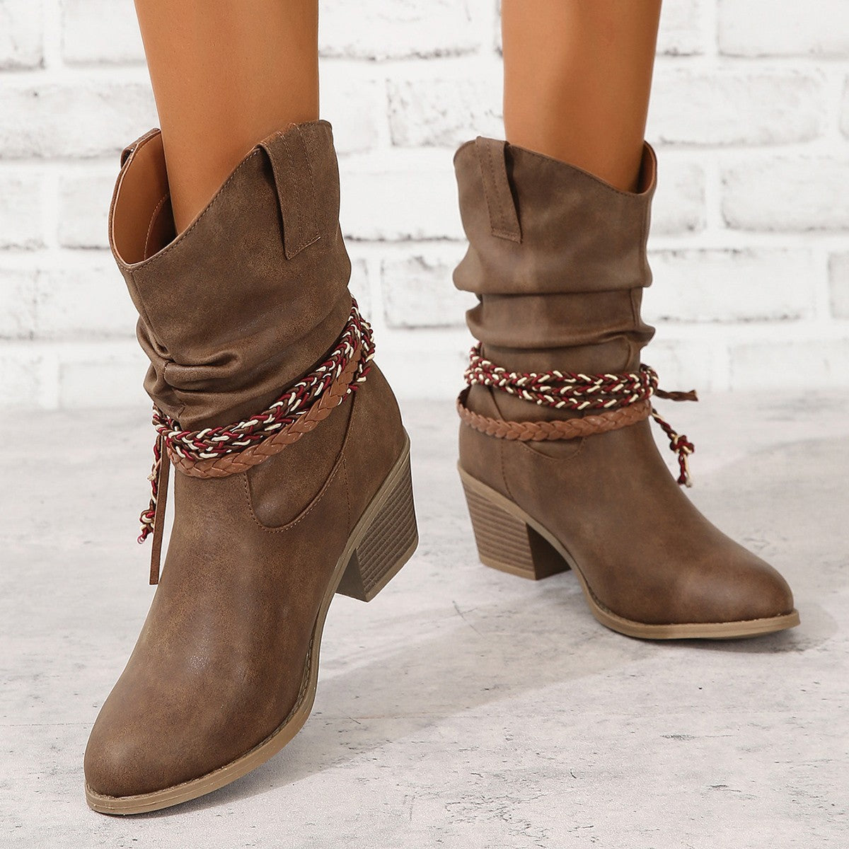Fiorelle Women's Western Tassel Boots - Braided Buckle Cowboy Ankle Boots with Block Heel & Pointed Toe (US 5-10)