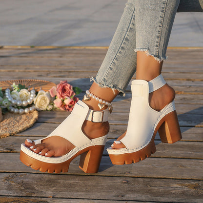 Fiorelle Women's Capri Peep-Toe Toe Ring Platform Chunky Sandals – Buckle Strap Ultra-High Heel Beach Slides (US 5–10.5)