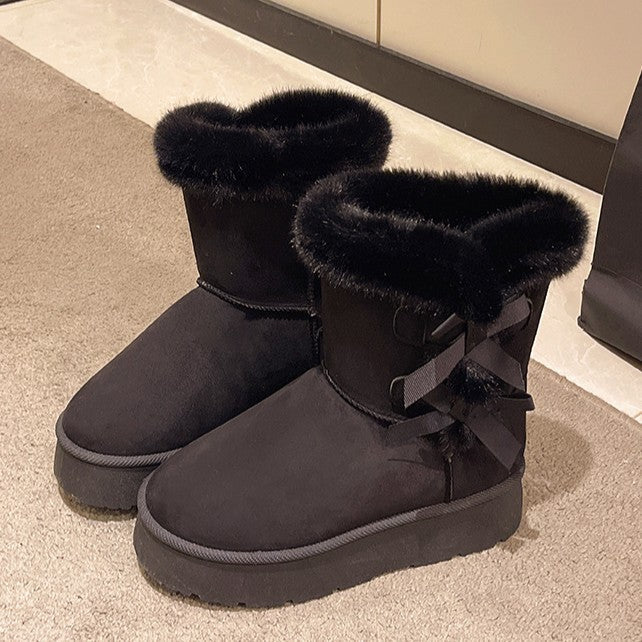 Fiorelle Women's Bow-Knit Cozy Winter Boots - Shearling Lined Chunky Platform Snow Boots (US 5-9.5)