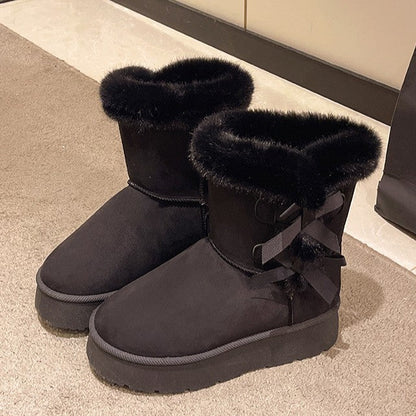 Fiorelle Women's Bow-Knit Cozy Winter Boots - Shearling Lined Chunky Platform Snow Boots (US 5-9.5)