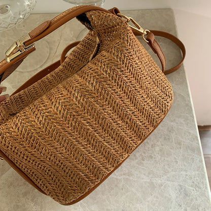 Fiorelle Women's Raffia Convertible Bowler — Summer Arc-Shoulder Bag with Artisan Woven Detailing