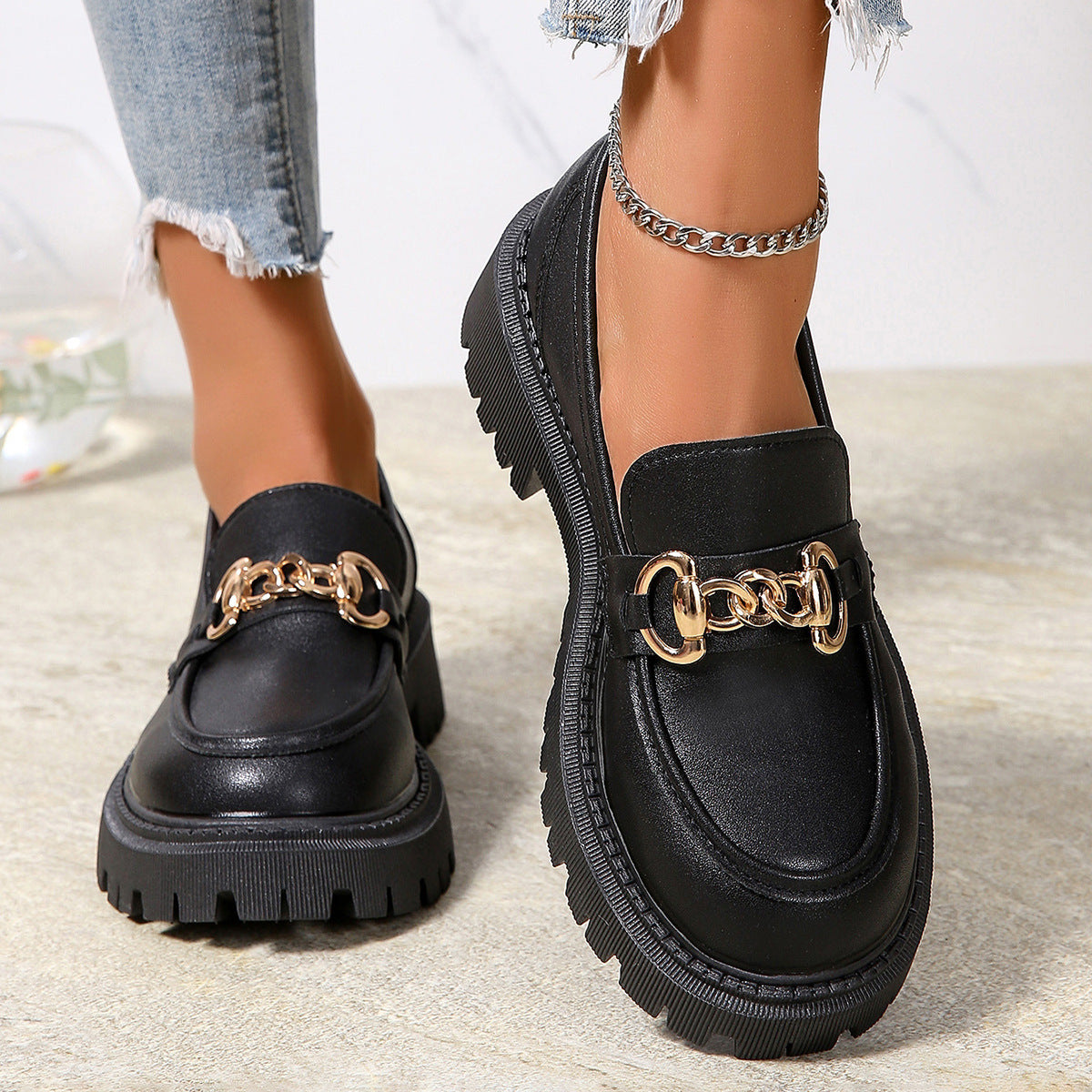 Fiorelle Women's Plus Size British Style Leather Platform Slip-On Loafers