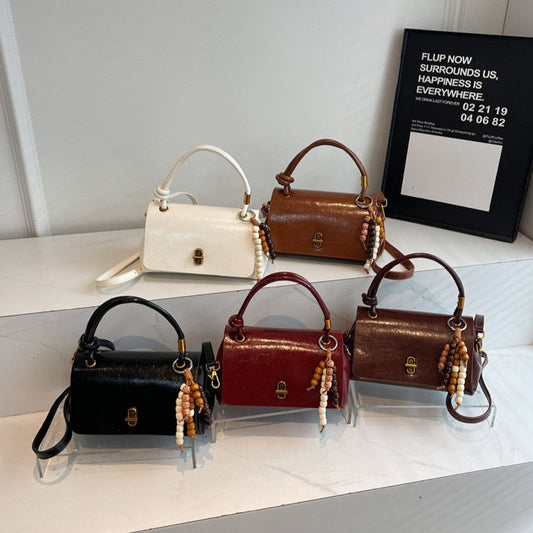 Fiorelle Women’s Lumière Mini Flap Bag – Glossy Waxed PU Leather, Metallic Lock Chain Shoulder & Crossbody Bag