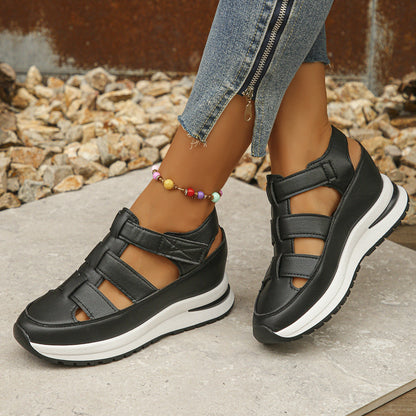 Fiorelle Women's Plus Size Hollow-Out Casual Sandals – Versatile Thin Platform with Height-Boosting Thick Sole