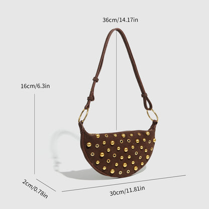 Fiorelle Women's Rebel Rivet Underarm Bag - Punk-Edge Mushroom Stud Shoulder Crossbody with Detachable Strap & Distressed Texture