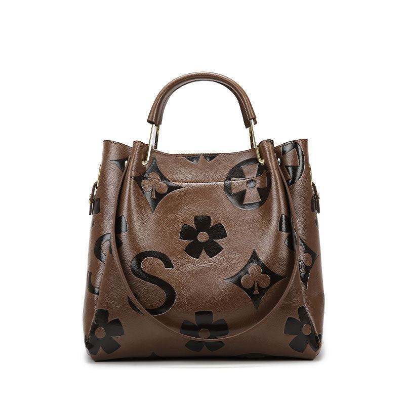 Fiorelle Women's Grain & Grace Bucket Bag - Vintage Embossed Carryall with Detachable Pouch for Women | Textured Leather Mother-Daughter Tote