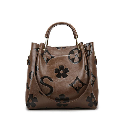 Fiorelle Women's Grain & Grace Bucket Bag - Vintage Embossed Carryall with Detachable Pouch for Women | Textured Leather Mother-Daughter Tote