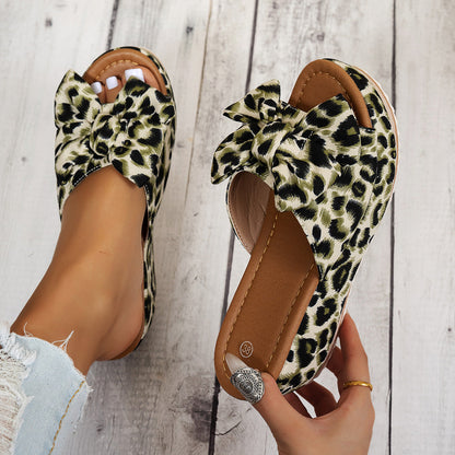 Fiorelle Women’s Sorelle Leopard Print Bow Platform Wedge Slides – Stable Chunky Heel Casual Summer Sandals (US 5–10)