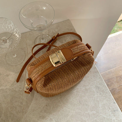 Fiorelle Women's Raffia Convertible Bowler — Summer Arc-Shoulder Bag with Artisan Woven Detailing