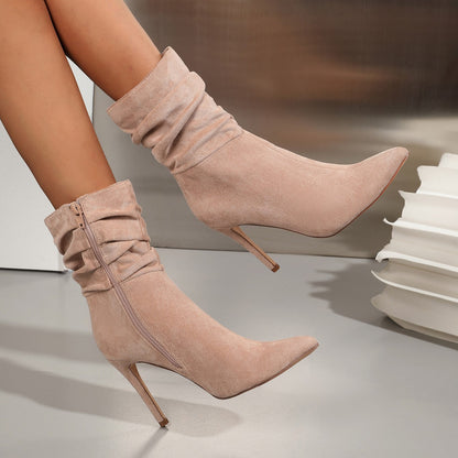 Fiorelle Women's Stiletto Heel Ankle Boots - Pointed Toe Suede Martin Boots (US 5-11)