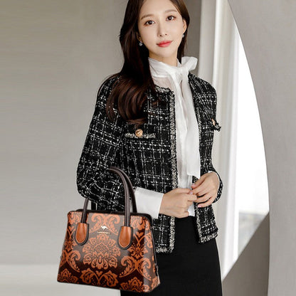 Fiorelle Women's Gilded Heirloom Satchel - Hand-Tooled Embossed Leather Convertible with Timeless Architecture & Artisan Legacy