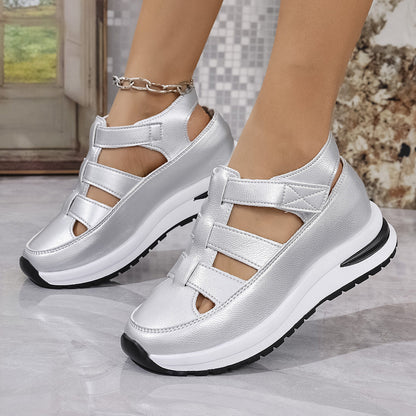 Fiorelle Women's Plus Size Hollow-Out Casual Sandals – Versatile Thin Platform with Height-Boosting Thick Sole