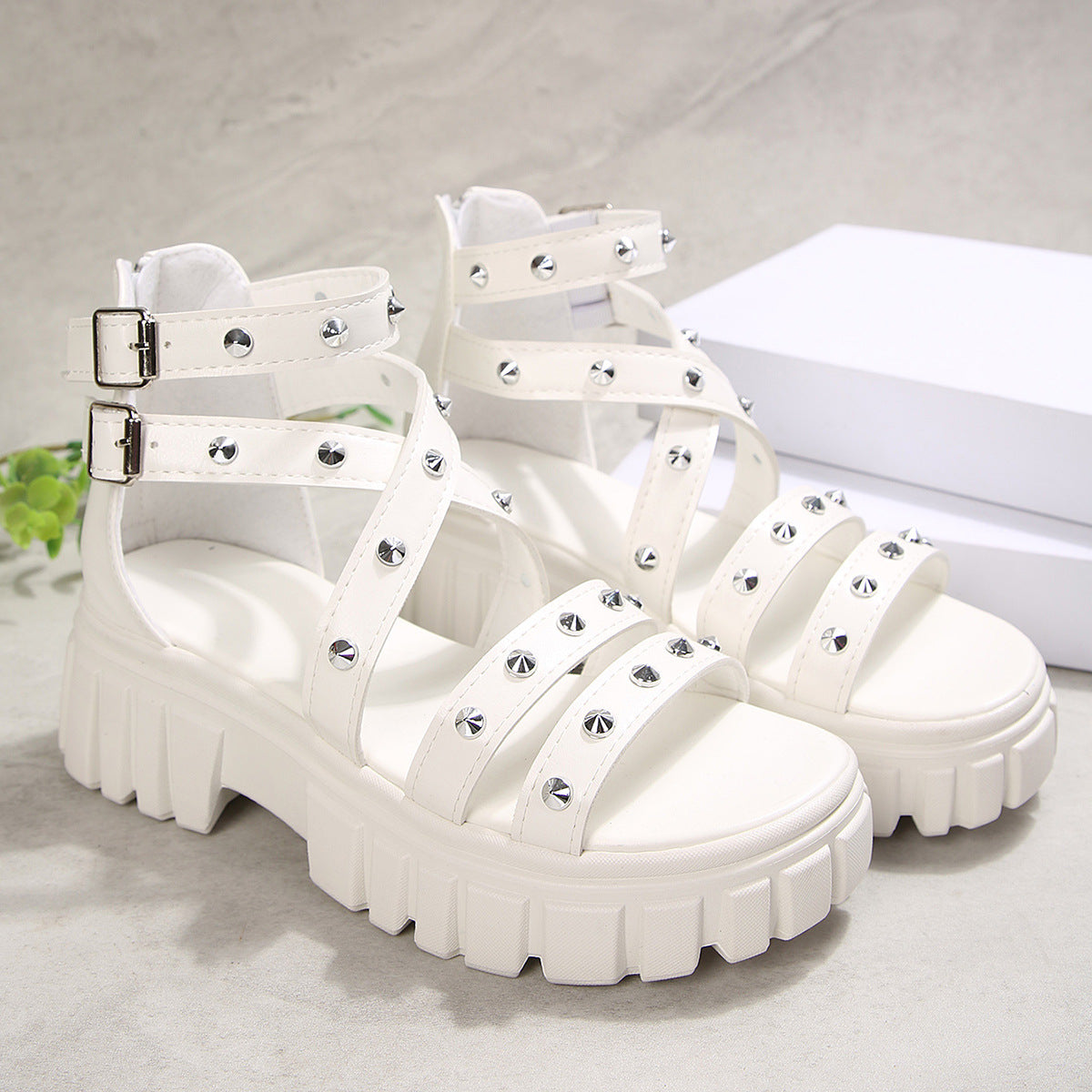 Fiorelle Women’s Rivara Studded Platform Wedge Sandals – Adjustable Ankle Strap Casual Summer Shoes (US 4–10.5)