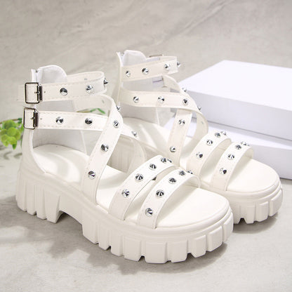 Fiorelle Women’s Rivara Studded Platform Wedge Sandals – Adjustable Ankle Strap Casual Summer Shoes (US 4–10.5)