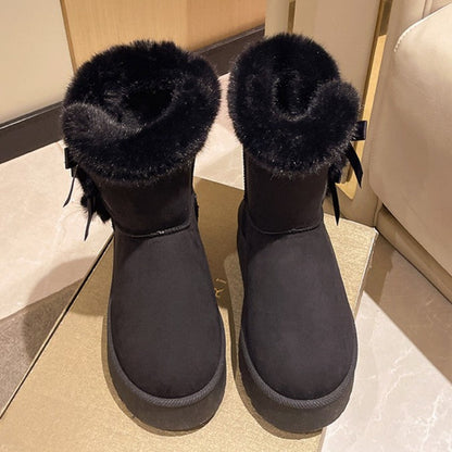 Fiorelle Women's Bow-Knit Cozy Winter Boots - Shearling Lined Chunky Platform Snow Boots (US 5-9.5)