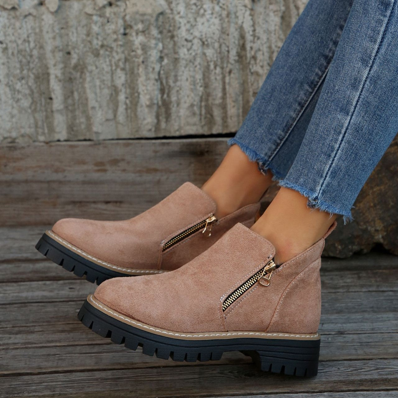Fiorelle Women's Metro Chelsea Boots - Side-Zip Suede Ankle Boots with Chunky Heel (US 5-10.5)