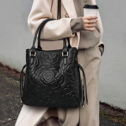 Fiorelle Women's Heritage Grain Tote - Full-Grain Leather Statement Carry with Hand-Pressed Motifs & Timeless Silhouette