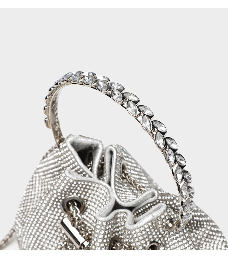 Fiorelle Women's Celestial Cache Bucket - Crystal-Encrusted Drawstring Minaudière with Detachable Constellation Chain
