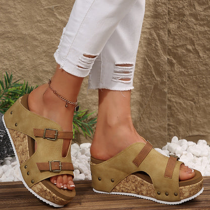 Fiorelle Women's Shore Platform Wedge Sandals – Buckle Strap Open Toe Beach Shoes (US 5–10.5)