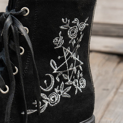 Fiorelle Women's Elfin Platform Ankle Boots - Embroidered Chunky Heel  Fall Winter Short Boots (US 4-10)