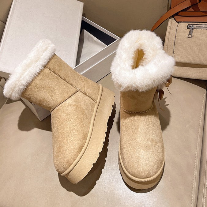 Fiorelle Women's Bow-Knit Cozy Winter Boots - Shearling Lined Chunky Platform Snow Boots (US 5-9.5)