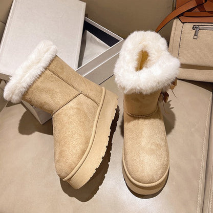 Fiorelle Women's Bow-Knit Cozy Winter Boots - Shearling Lined Chunky Platform Snow Boots (US 5-9.5)