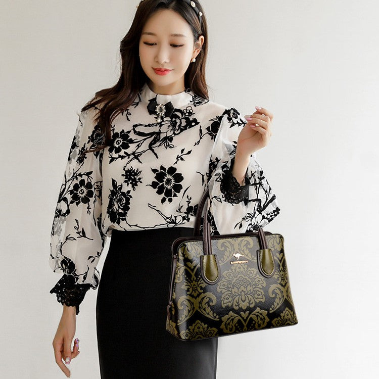 Fiorelle Women's Gilded Heirloom Satchel - Hand-Tooled Embossed Leather Convertible with Timeless Architecture & Artisan Legacy