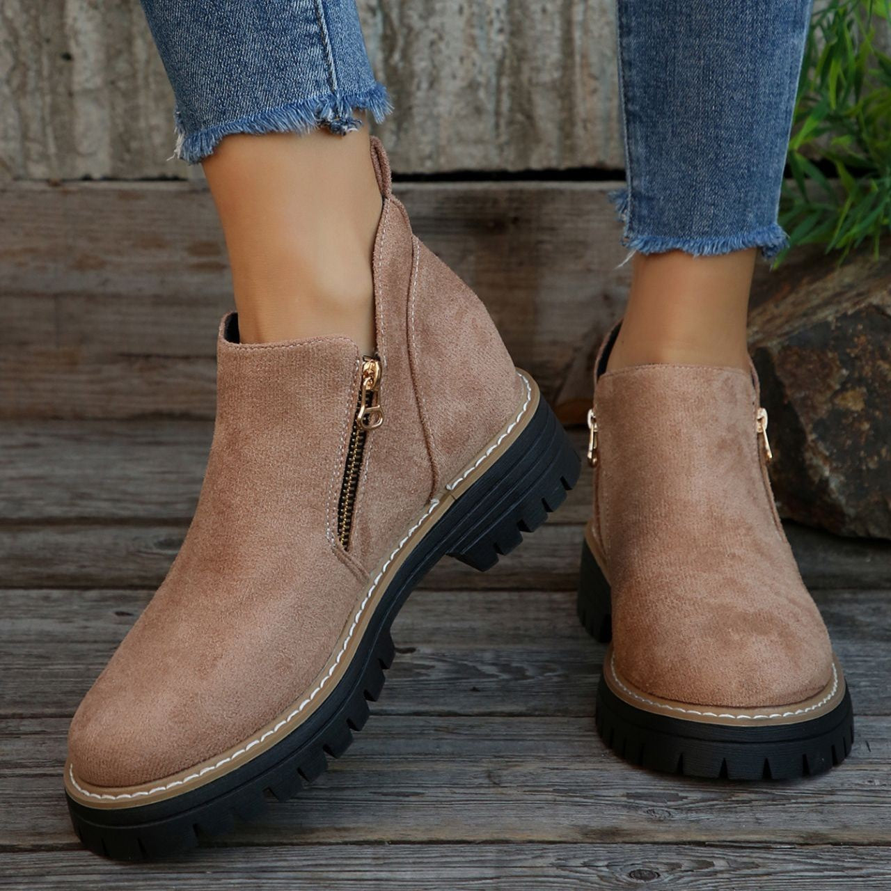 Fiorelle Women's Metro Chelsea Boots - Side-Zip Suede Ankle Boots with Chunky Heel (US 5-10.5)