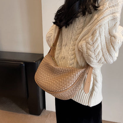 Fiorelle Women's Riviera Bias-Weave Crescent - Convertible Shoulder to Crossbody in French-Inspired Grain