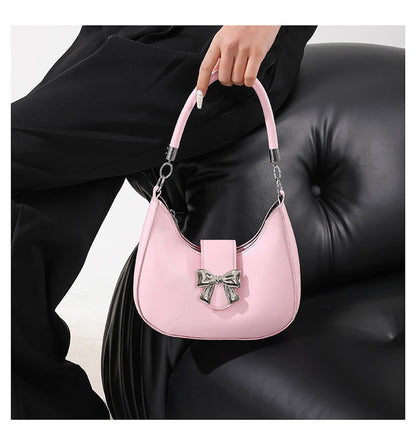 Fiorelle Women’s Bow-Adorned Chain Shoulder Bag - Crossbody Purse with Detachable Strap