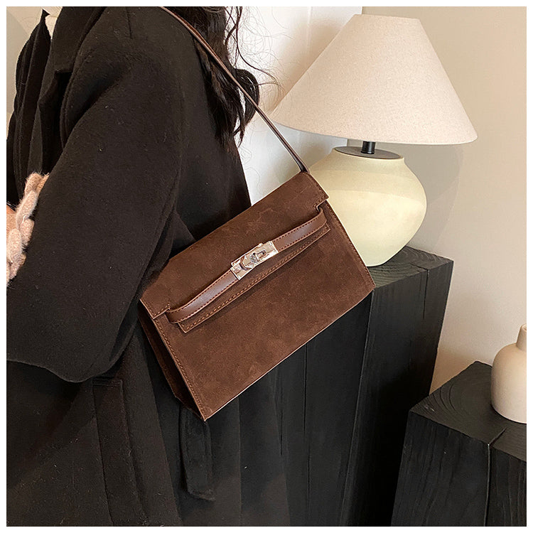 Fiorelle Women's Retro-Luxe Suede Mini Satchel - Convertible Underarm Crossbody Bag for Women | Vintage Brushed Texture in Caramel Ombre
